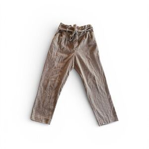 H&M Brown White Houndstooth Plaid Paper Bag Cigarette Style Bow Pants
